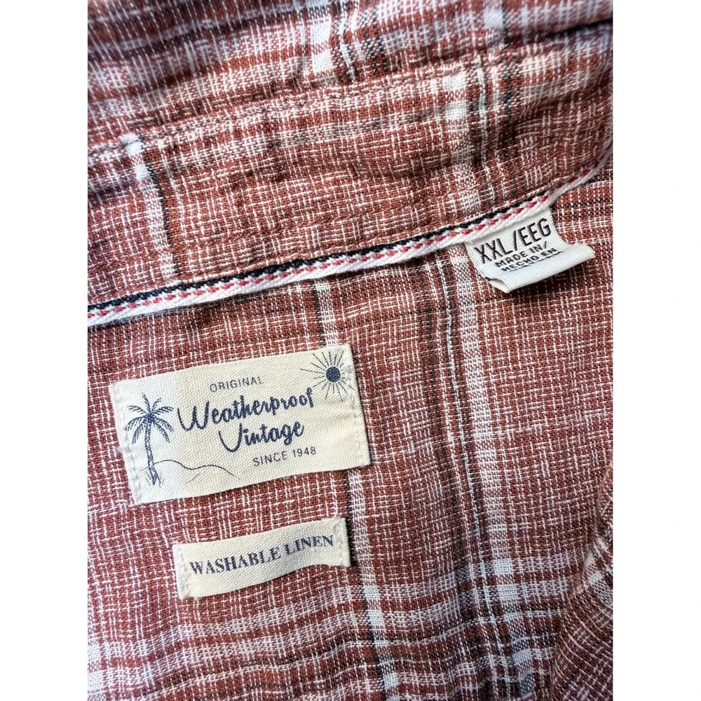 Weatherproof Vintage Mens XXL Short Sleeve Linen‎ Blend Plaid Button Down Shirt